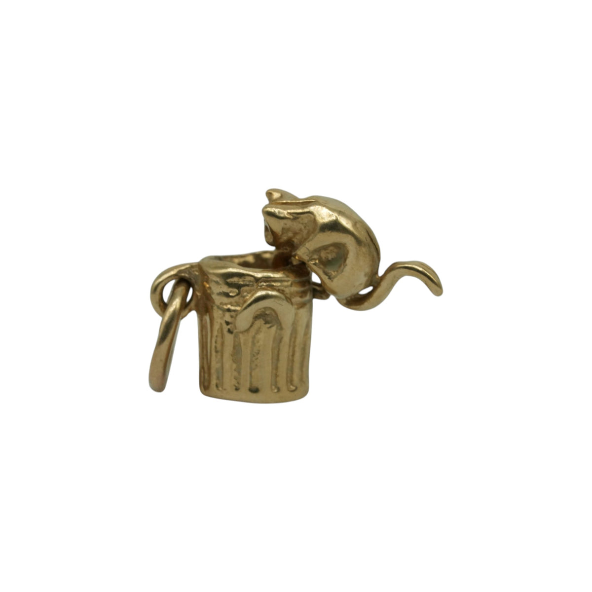 9ct 375 Yellow Gold Articulated Cat In The Bin Charm L 0.9 cm 1.2 g.