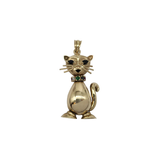 Heavy 9ct 375 Yellow Gold Articulated Cat Pendant L 3.5 cm 10.4 g.