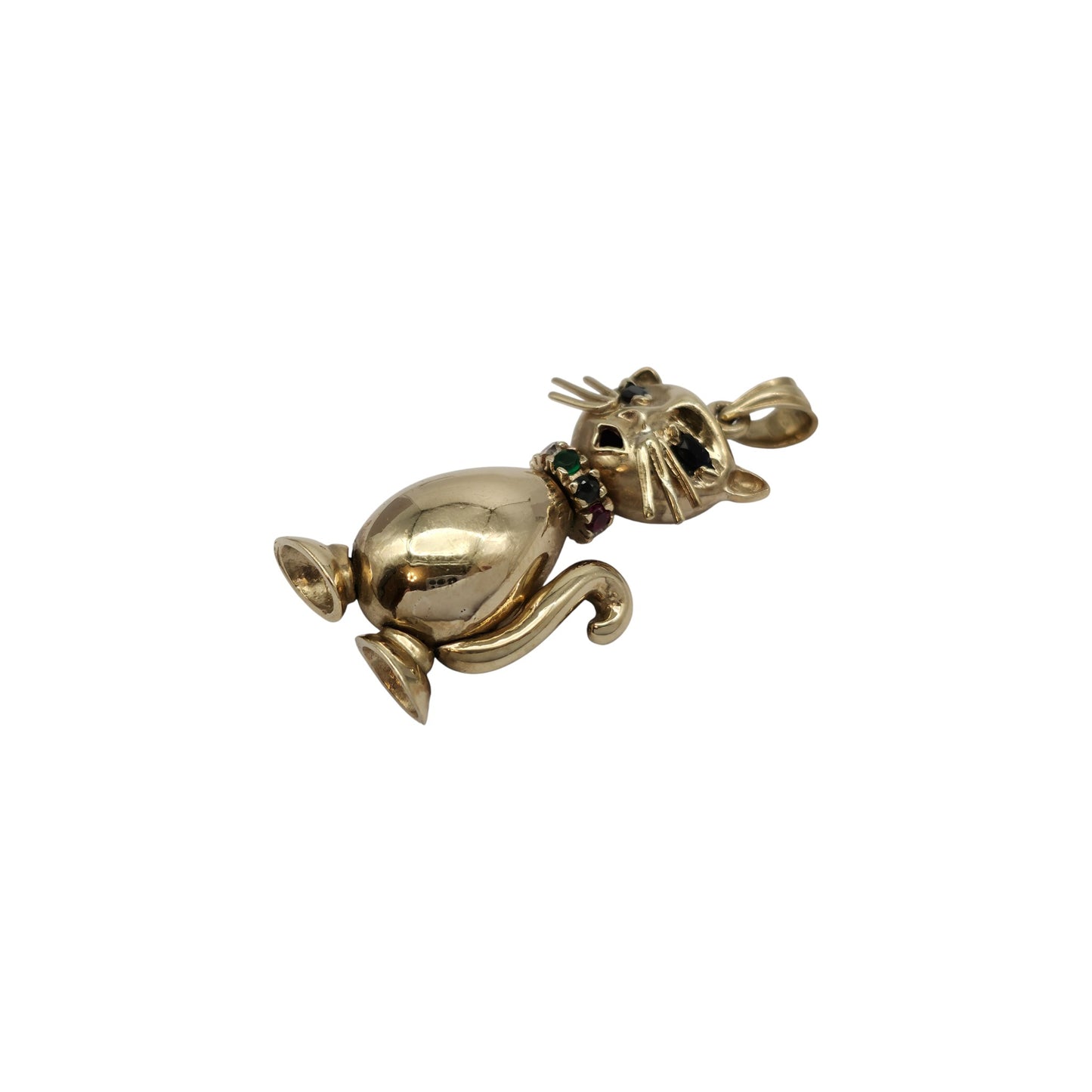 Heavy 9ct 375 Yellow Gold Articulated Cat Pendant L 3.5 cm 10.4 g.