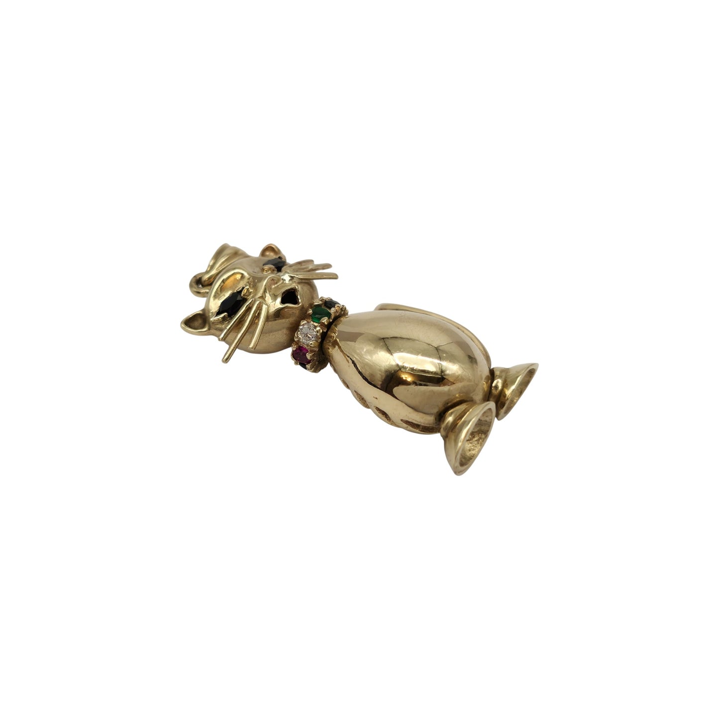 Heavy 9ct 375 Yellow Gold Articulated Cat Pendant L 3.5 cm 10.4 g.