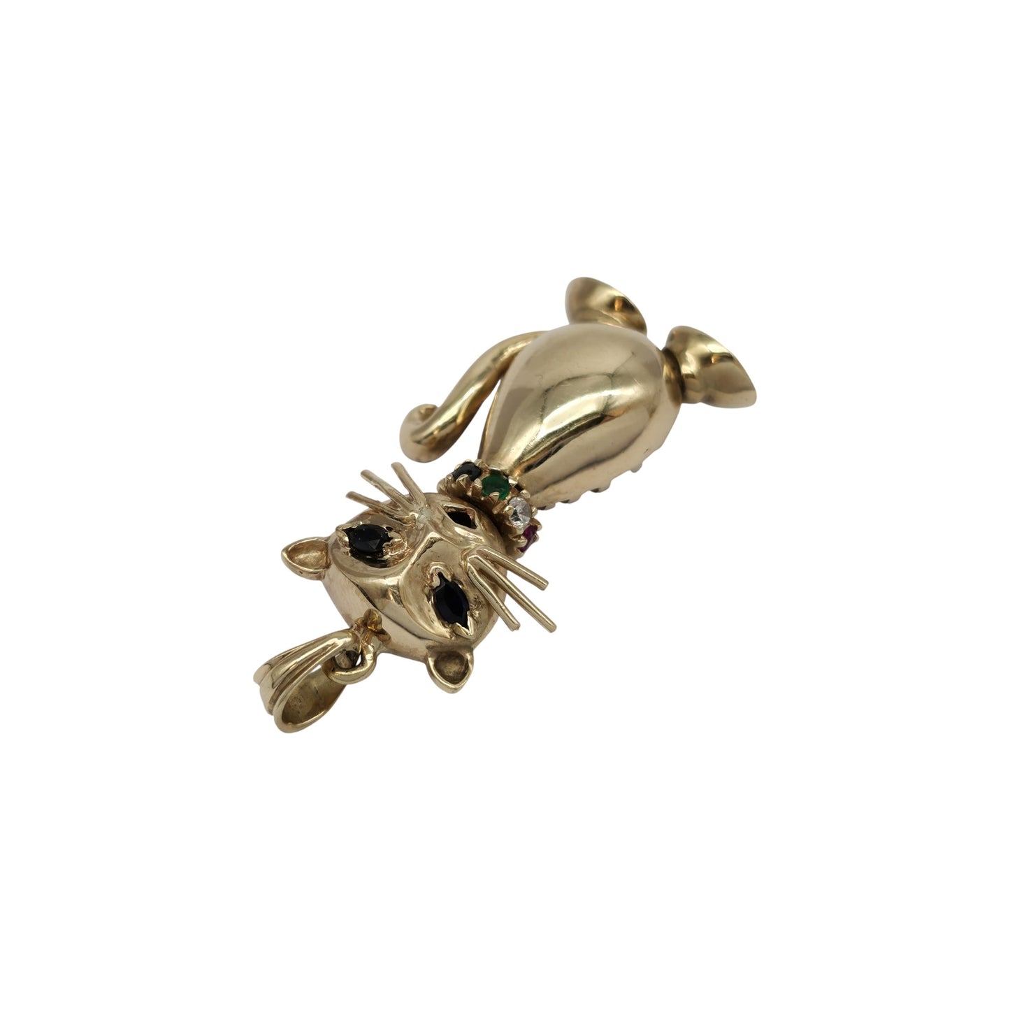 Heavy 9ct 375 Yellow Gold Articulated Cat Pendant L 3.5 cm 10.4 g.