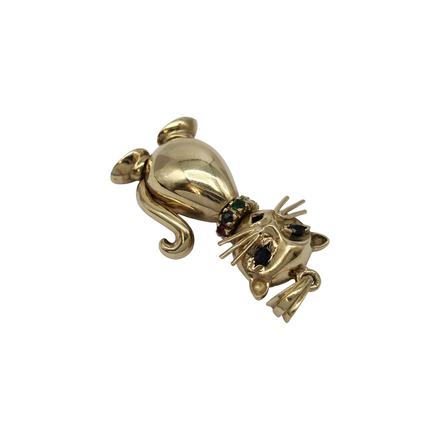 Heavy 9ct 375 Yellow Gold Articulated Cat Pendant L 3.5 cm 10.4 g.