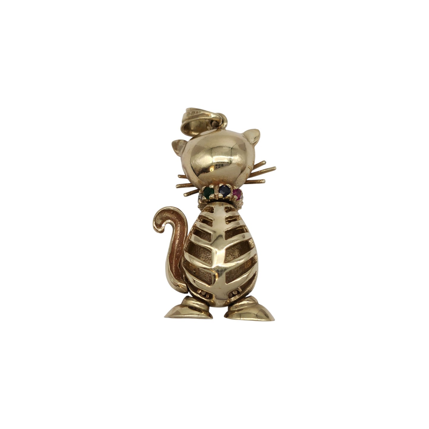 Heavy 9ct 375 Yellow Gold Articulated Cat Pendant L 3.5 cm 10.4 g.