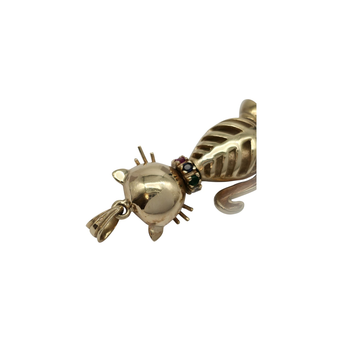 Heavy 9ct 375 Yellow Gold Articulated Cat Pendant L 3.5 cm 10.4 g.