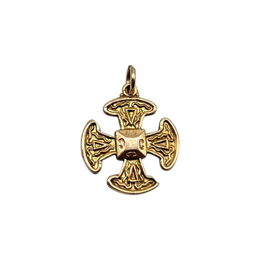 9ct 375 Yellow Gold Celtic Cross Charm 1968 L 1.6 cm 2.0 g.