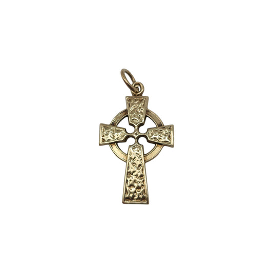 9ct 375 Yellow Gold Celtic Cross Charm 1981 L 2.2 cm 2.3 g.