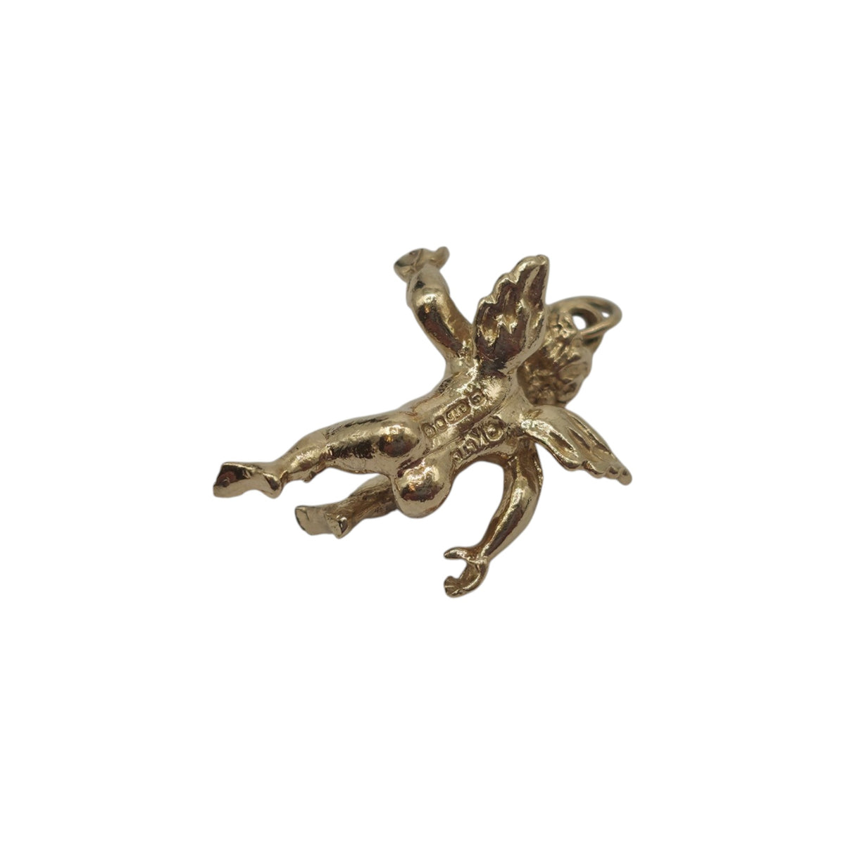 9ct 375 Yellow Gold Cherub Charm 1979 L 2.0 cm 3.2 g.