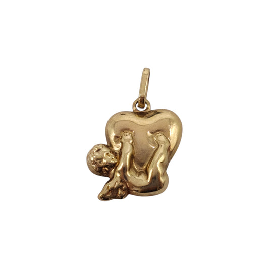9ct Yellow Gold Cherub With Heart Charm L 1.2 cm 0.5 g.