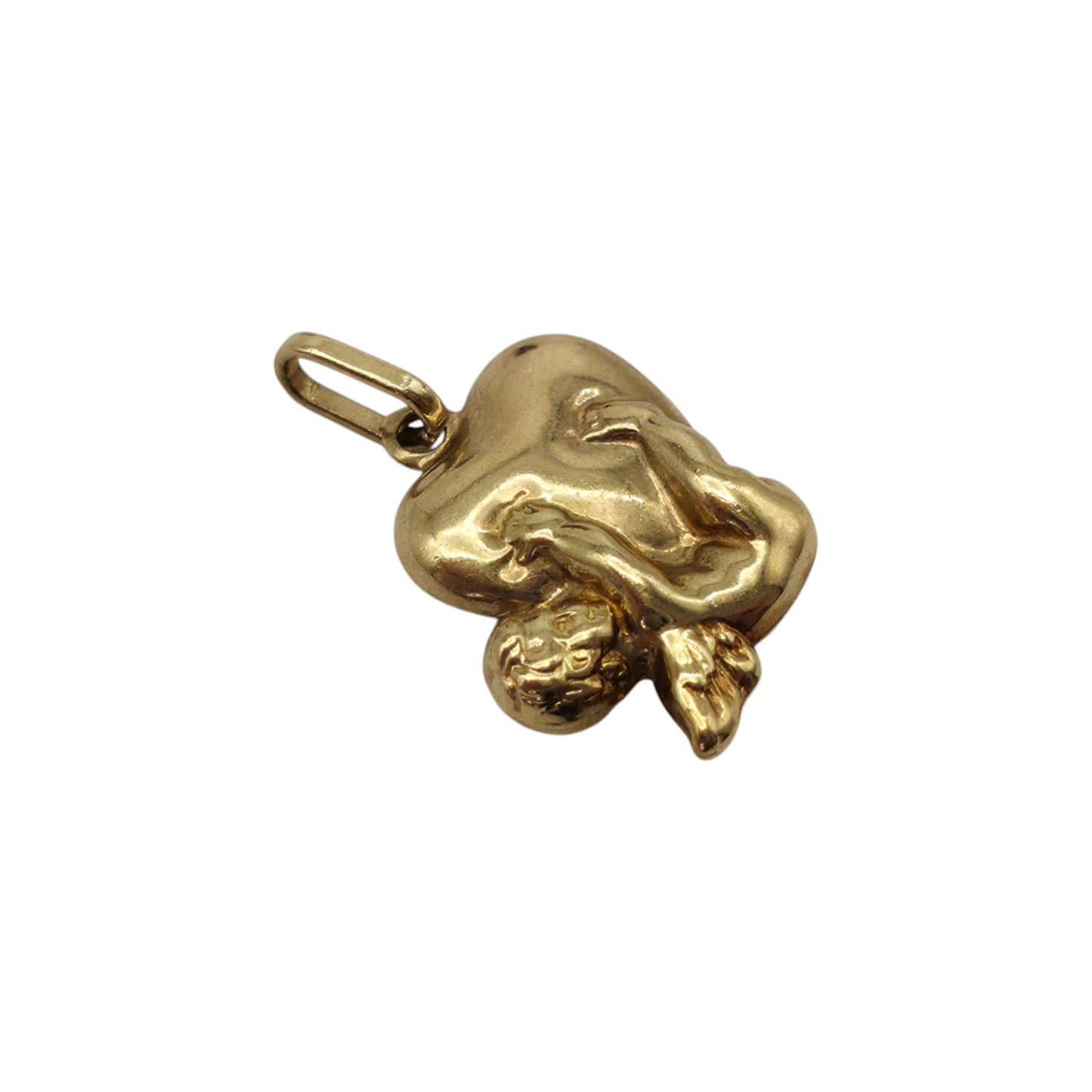 9ct Yellow Gold Cherub With Heart Charm L 1.2 cm 0.5 g.