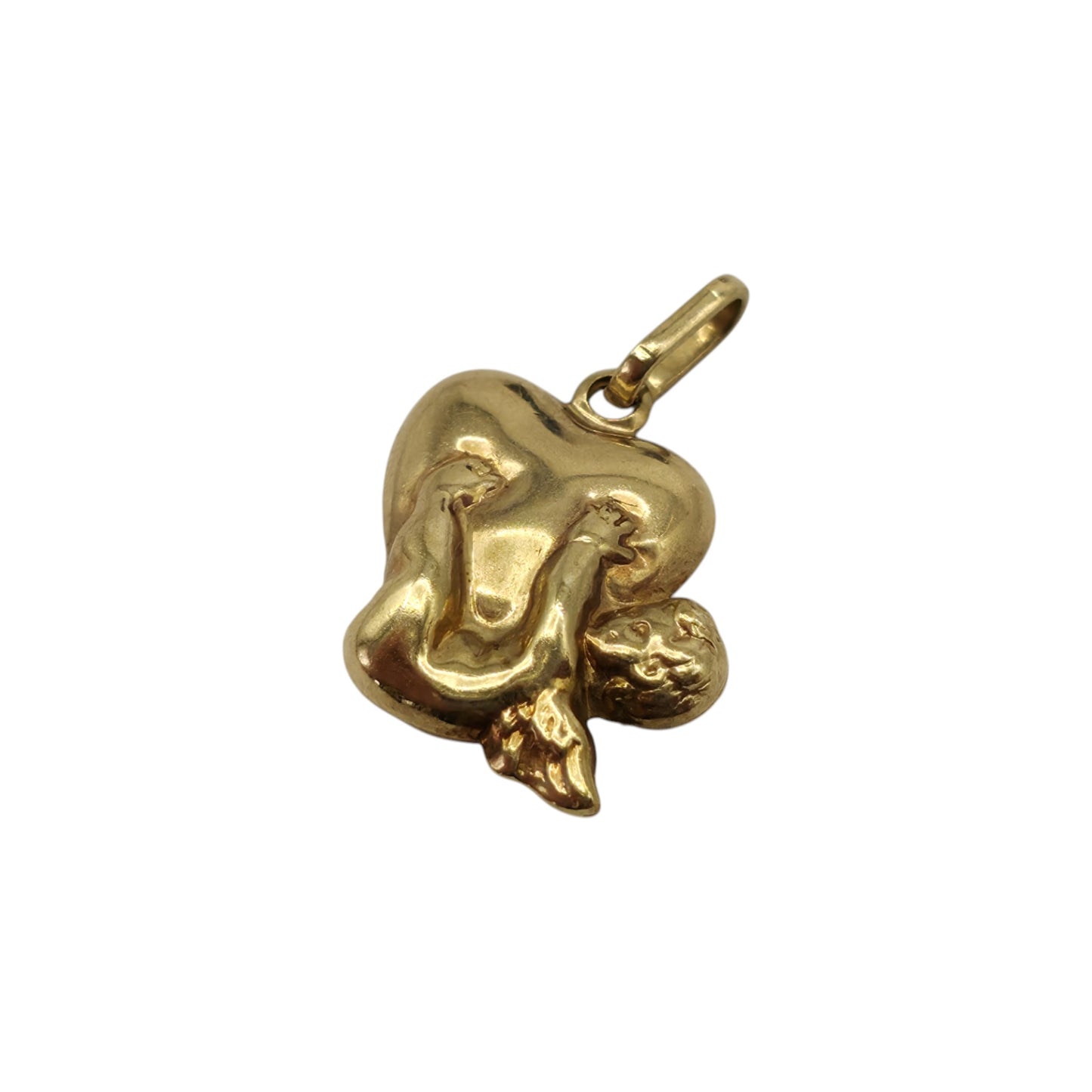 9ct Yellow Gold Cherub With Heart Charm L 1.2 cm 0.5 g.