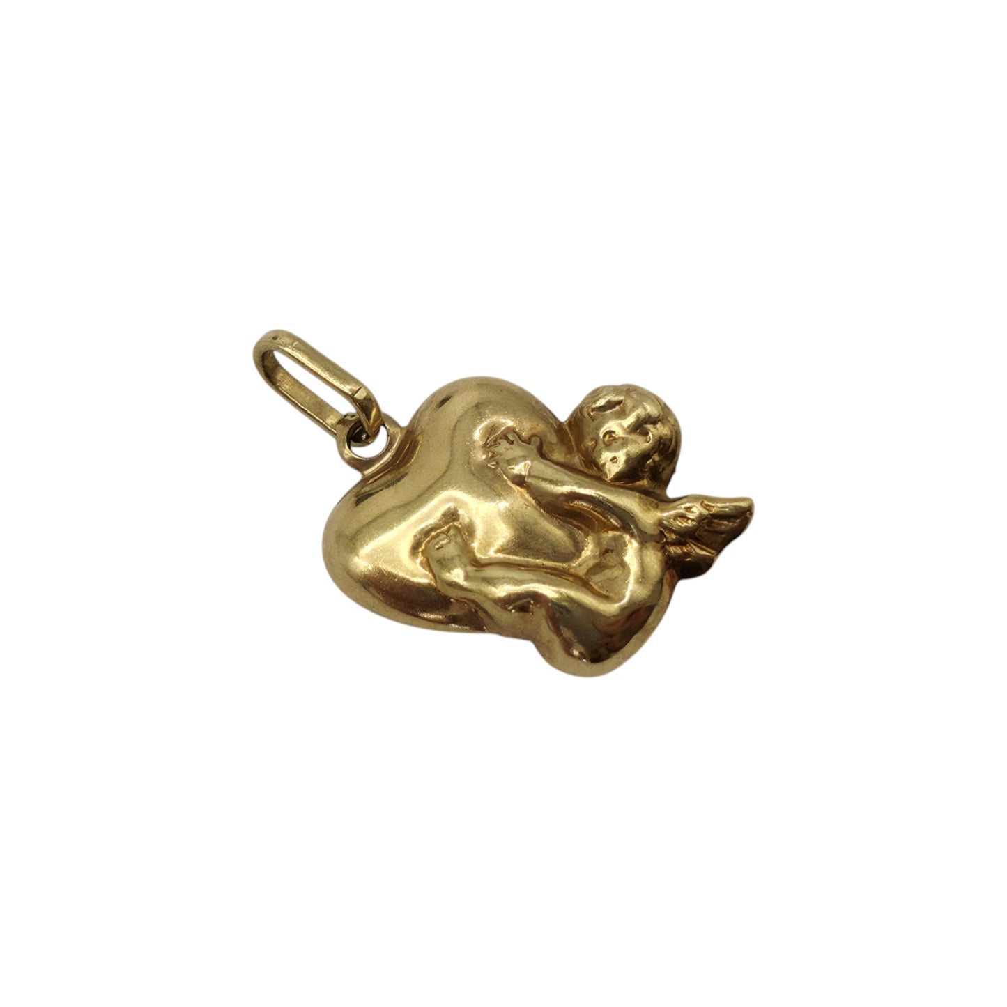 9ct Yellow Gold Cherub With Heart Charm L 1.2 cm 0.5 g.