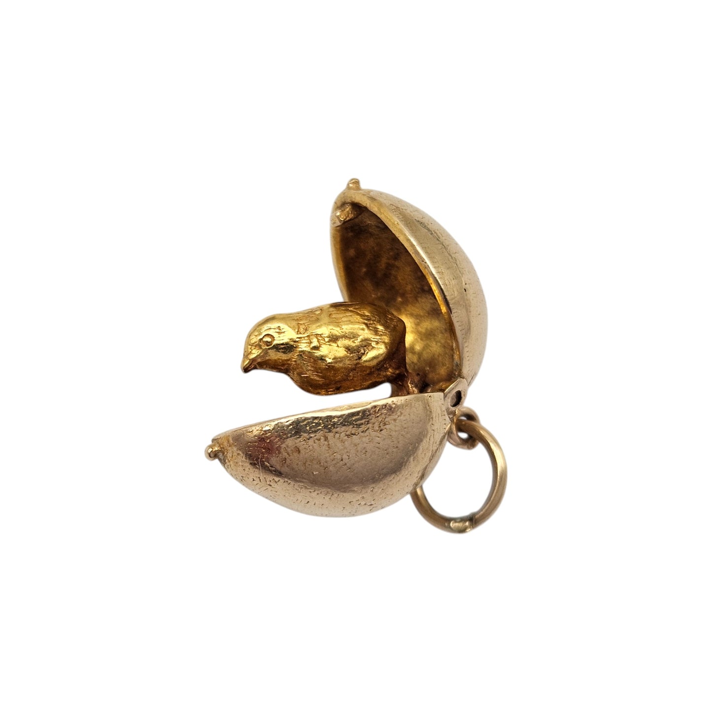 Heavy 9ct 375 Yellow Gold Chick Inside Egg Opening Charm c.1958 L 1.5 cm 6.2 g.