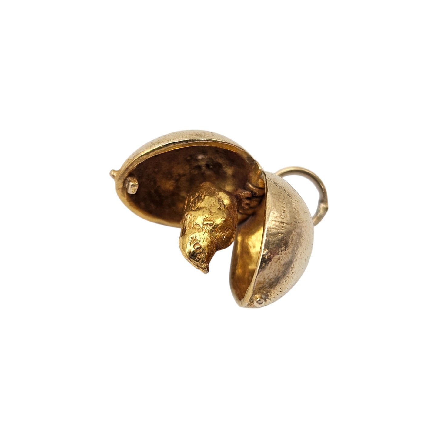 Heavy 9ct 375 Yellow Gold Chick Inside Egg Opening Charm c.1958 L 1.5 cm 6.2 g.