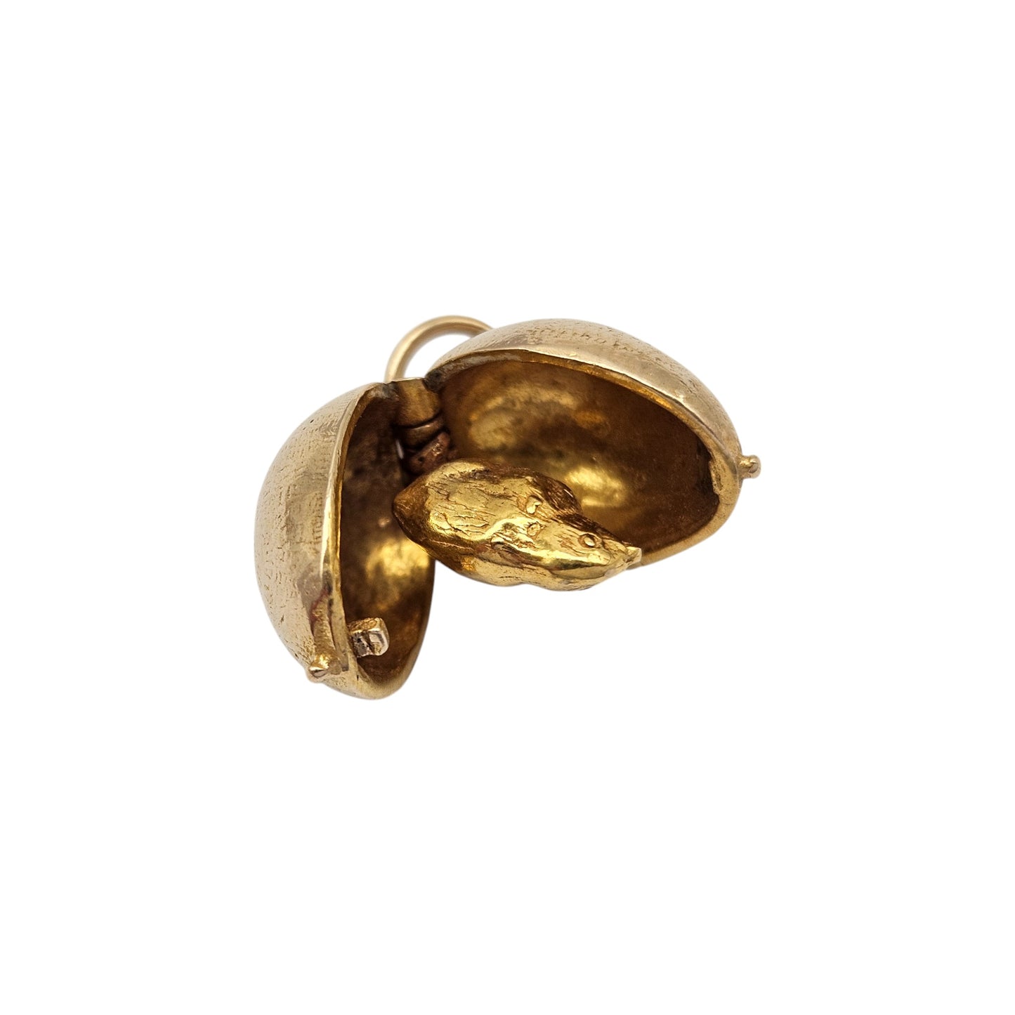 Heavy 9ct 375 Yellow Gold Chick Inside Egg Opening Charm c.1958 L 1.5 cm 6.2 g.