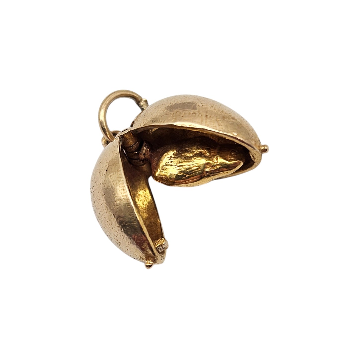 Heavy 9ct 375 Yellow Gold Chick Inside Egg Opening Charm c.1958 L 1.5 cm 6.2 g.