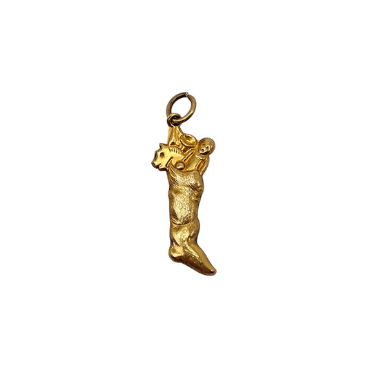 Rare Antique 9ct Yellow Gold Christmas Stocking Charm c.1900 L 2.5 cm 1.1 g.