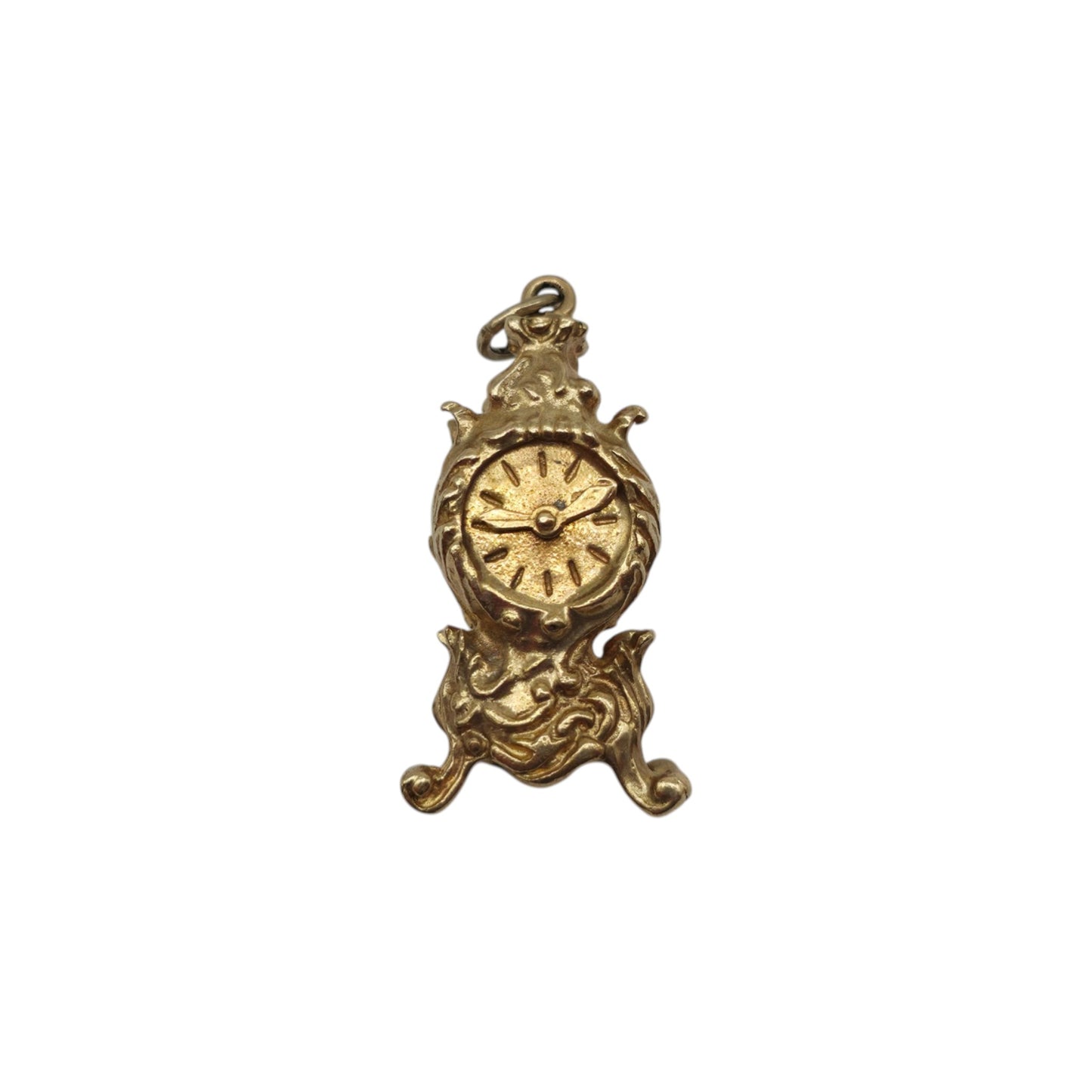 Heavy 9ct 375 Yellow Gold Articulated Clock Charm 1971 L 2.4 cm 7.3 g.
