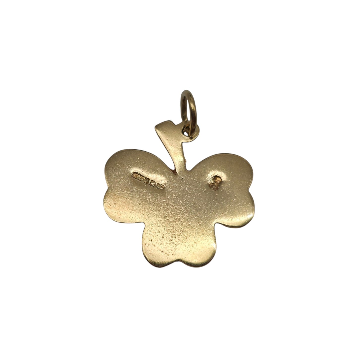 Irish 9ct 375 Yellow Gold Shamrock Charm 1963 L 1.8 cm 1.8 g.