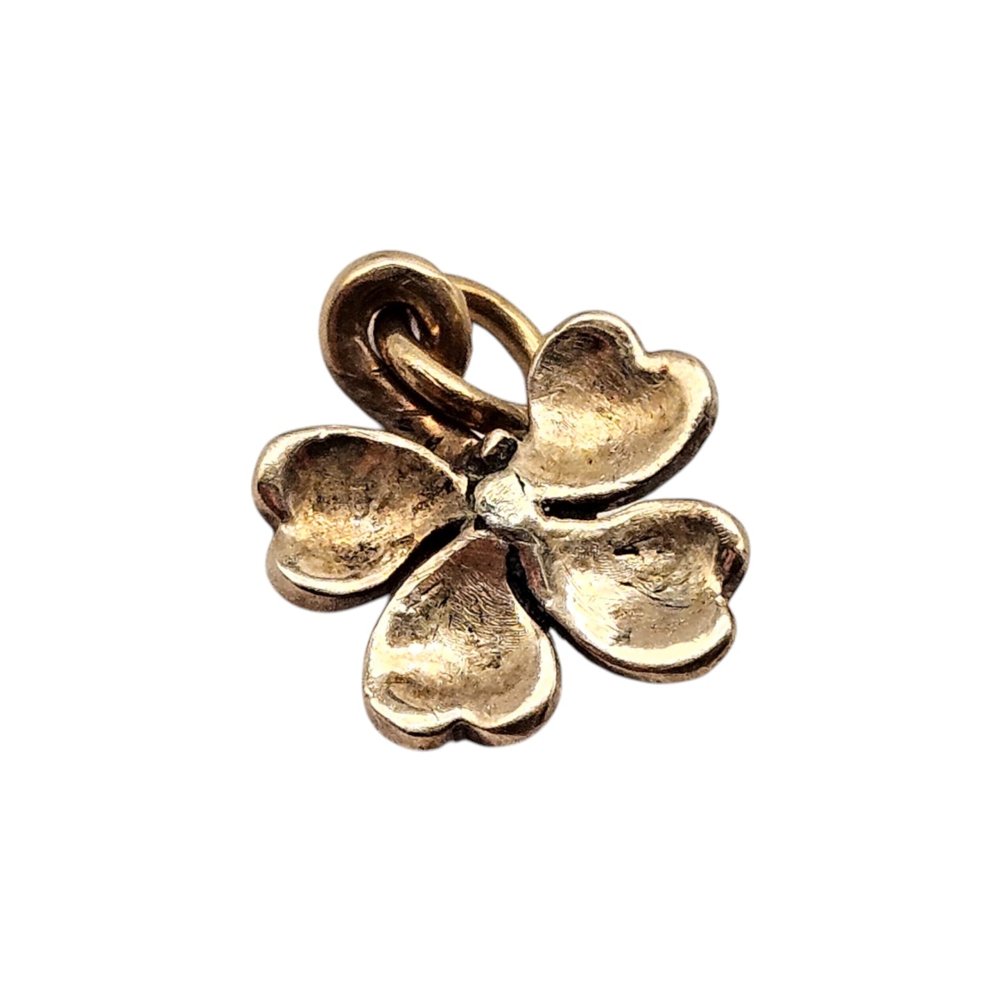 Unusual 9ct Yellow Gold Four Leaf Clover Charm With Diamond & Pearls
