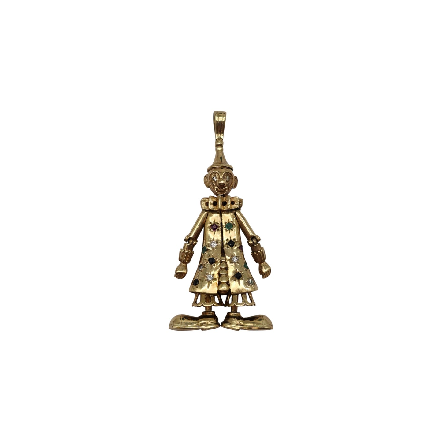 Heavy 9ct 375 Yellow Gold Articulated Clown Pendant 1992 L 5.9 cm 21.0 g.