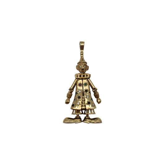 Heavy 9ct 375 Yellow Gold Articulated Clown Pendant 1992 L 5.9 cm 21.0 g.