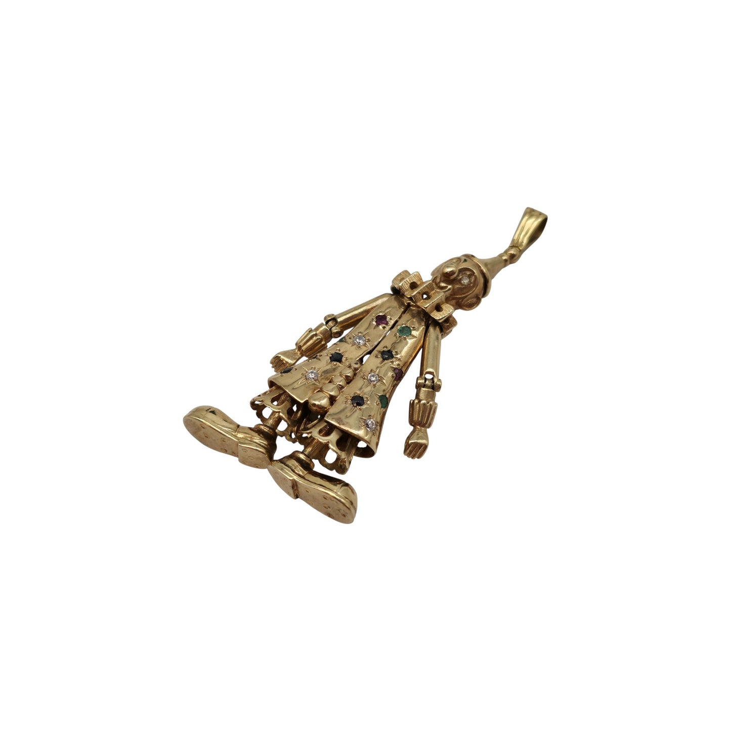 Heavy 9ct 375 Yellow Gold Articulated Clown Pendant 1992 L 5.9 cm 21.0 g.