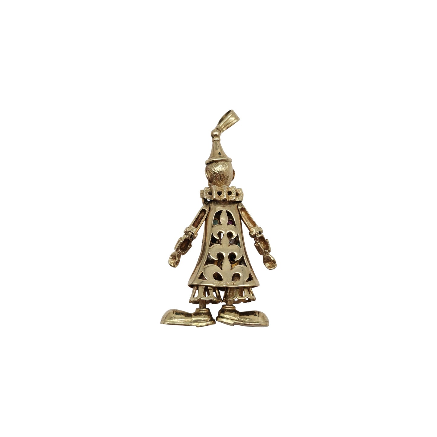 Heavy 9ct 375 Yellow Gold Articulated Clown Pendant 1992 L 5.9 cm 21.0 g.