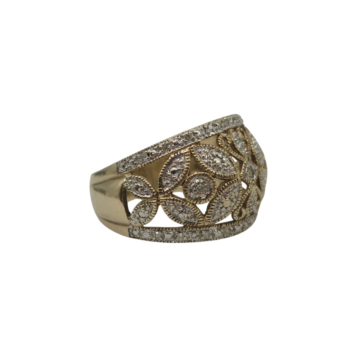 9ct 375 Yellow Gold Cocktail Ring With Diamonds Size Q 1/2 5.5 g.