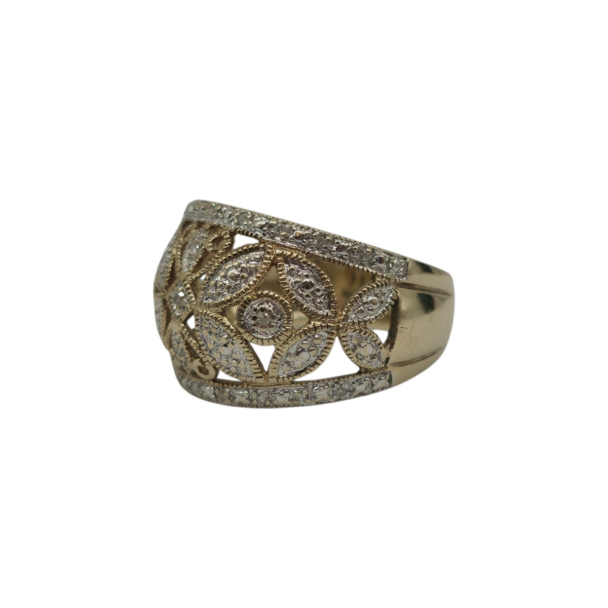 9ct 375 Yellow Gold Cocktail Ring With Diamonds Size Q 1/2 5.5 g.
