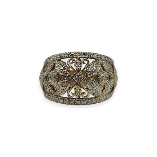 9ct 375 Yellow Gold Cocktail Ring With Diamonds Size Q 1/2 5.5 g.