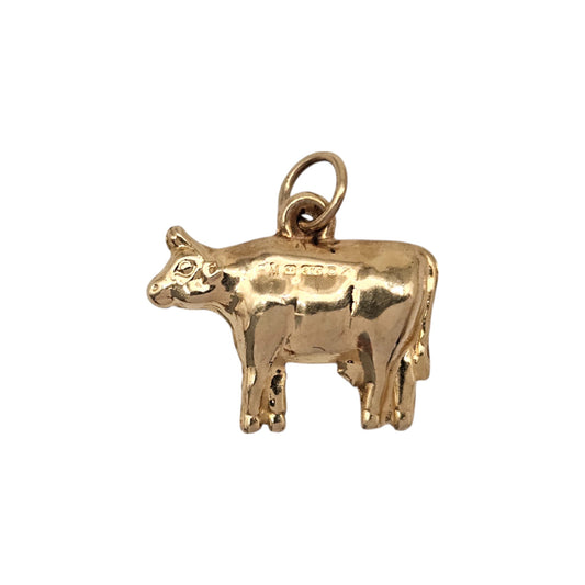 9ct 375 Yellow Gold Cow Charm 1975 L 1.5 cm 0.6 g.