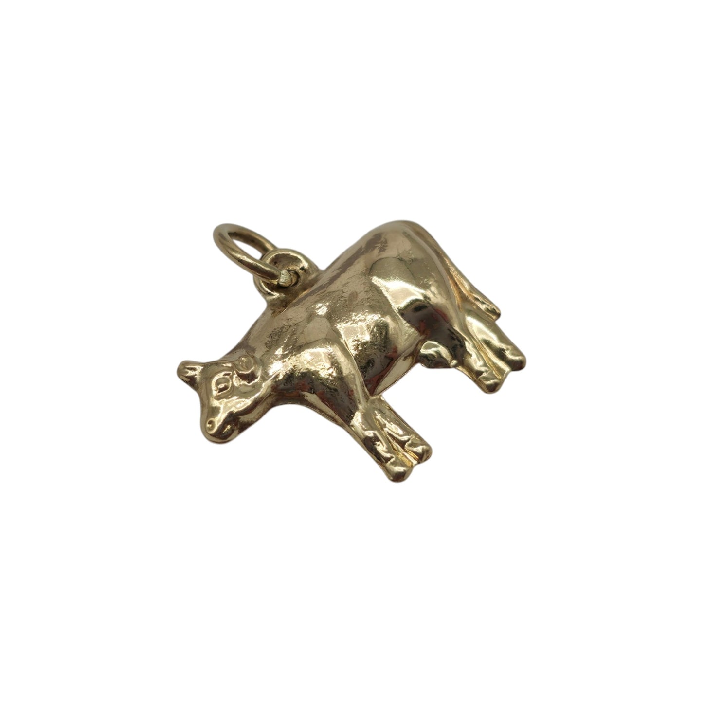 9ct 375 Yellow Gold Cow Charm 1972 L 1.5 cm 0.5 g.