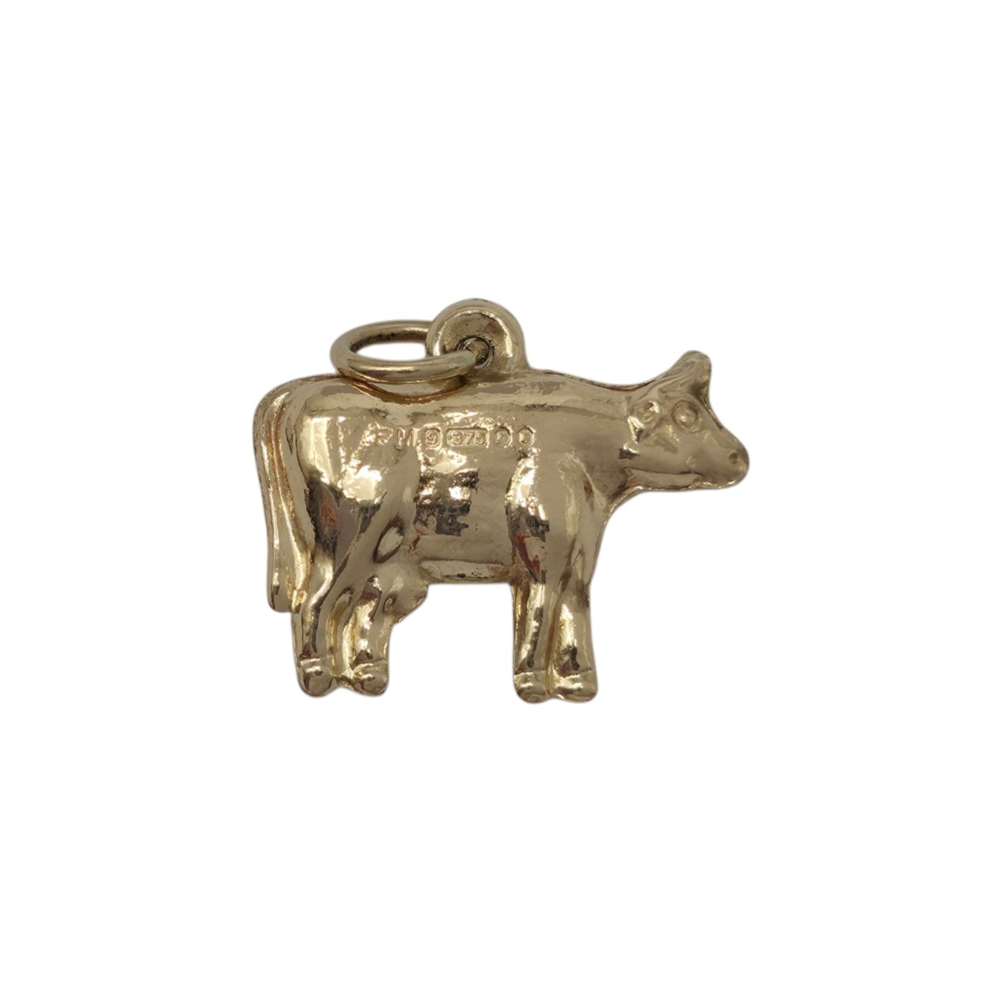 9ct 375 Yellow Gold Cow Charm 1972 L 1.5 cm 0.5 g.