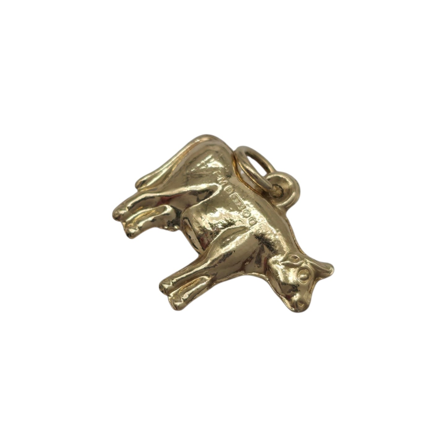 9ct 375 Yellow Gold Cow Charm 1972 L 1.5 cm 0.5 g.