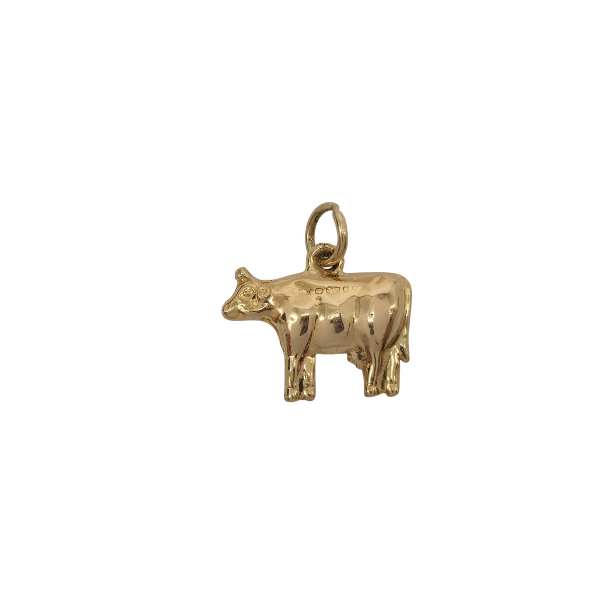 9ct 375 Yellow Gold Cow Charm 1975 L 1.5 cm 0.7 g.