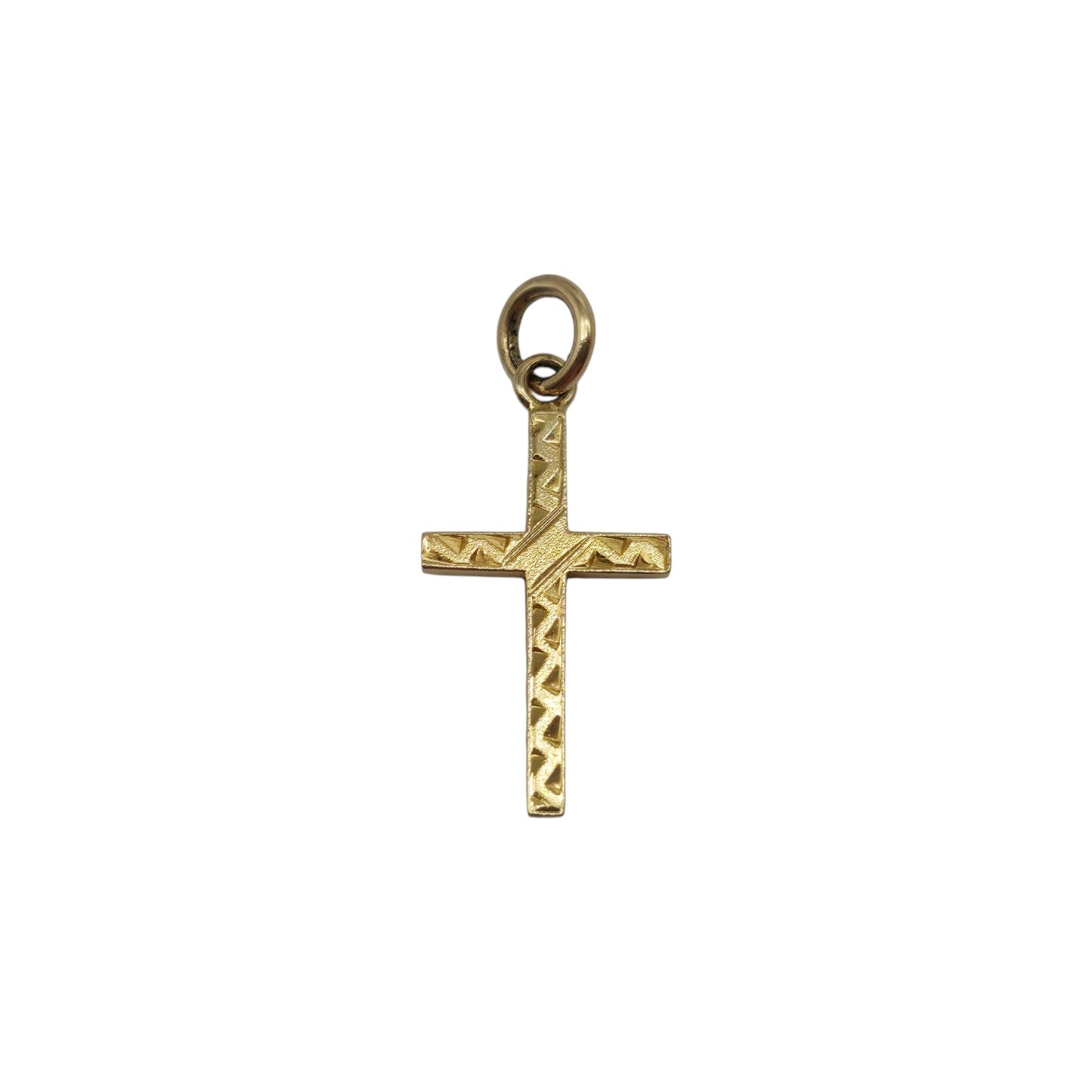 9ct 375 Yellow Gold Cross Charm 1965 L 1.6 cm 0.6 g.