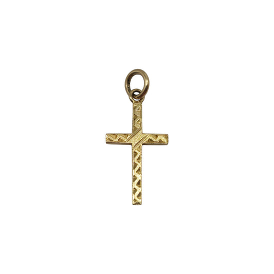 9ct 375 Yellow Gold Cross Charm 1965 L 1.6 cm 0.6 g.