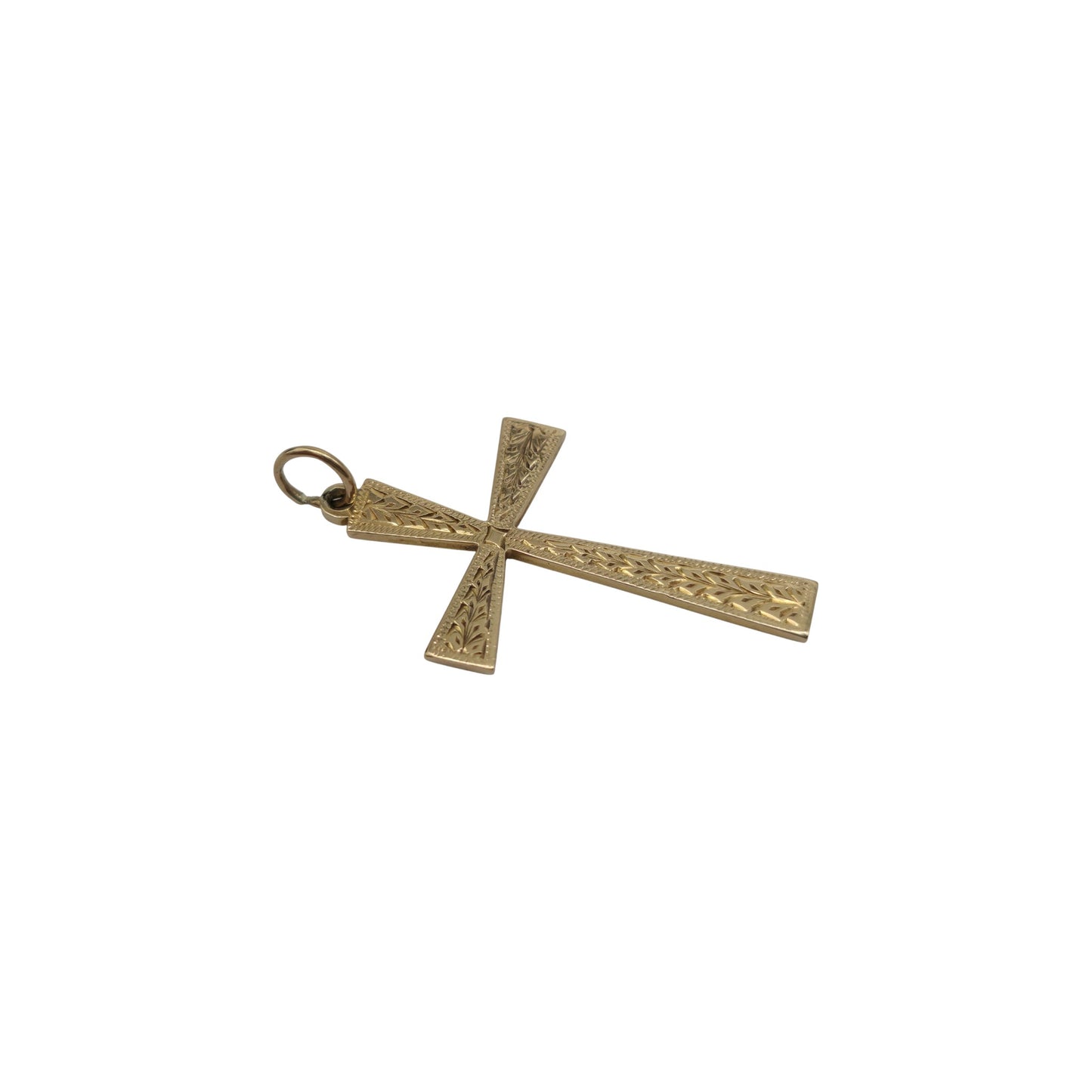 Chester 9ct 375 Yellow Gold Engraved Cross Pendant 1939 L 3.1 cm 2.2 g.