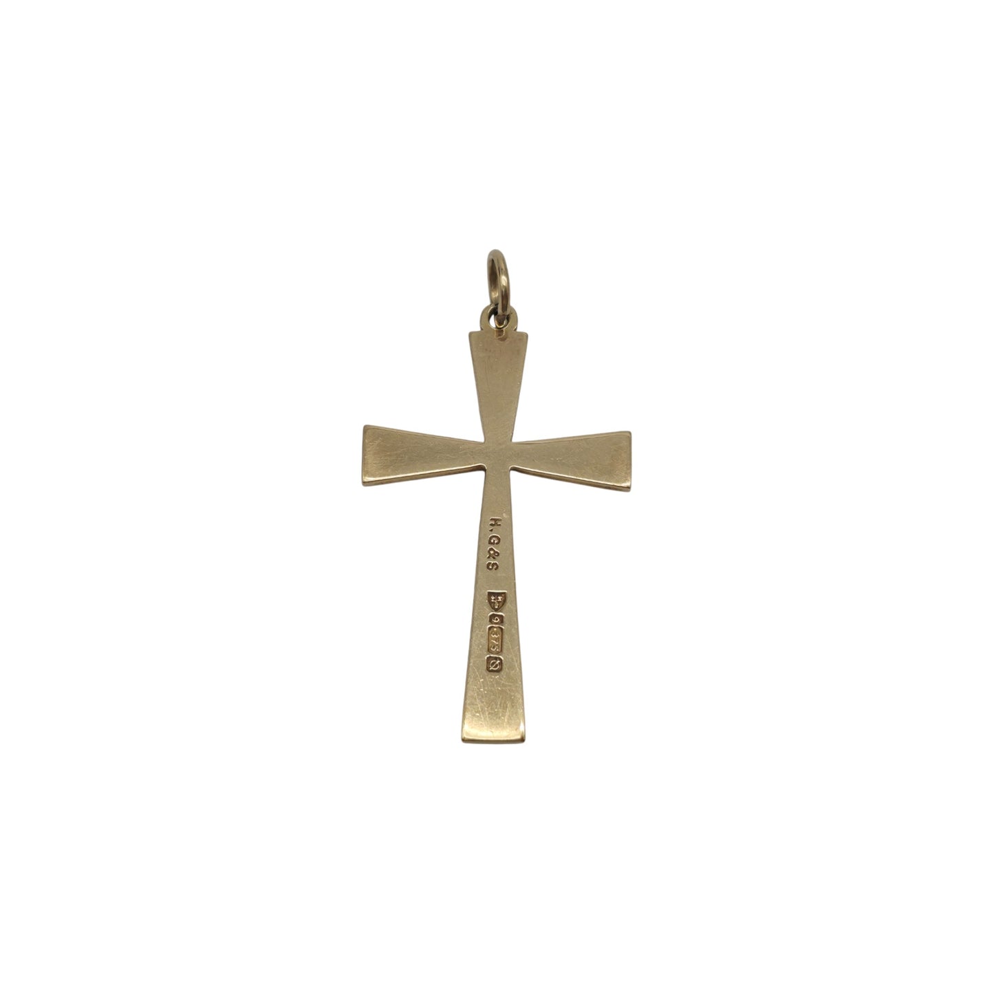Chester 9ct 375 Yellow Gold Engraved Cross Pendant 1939 L 3.1 cm 2.2 g.