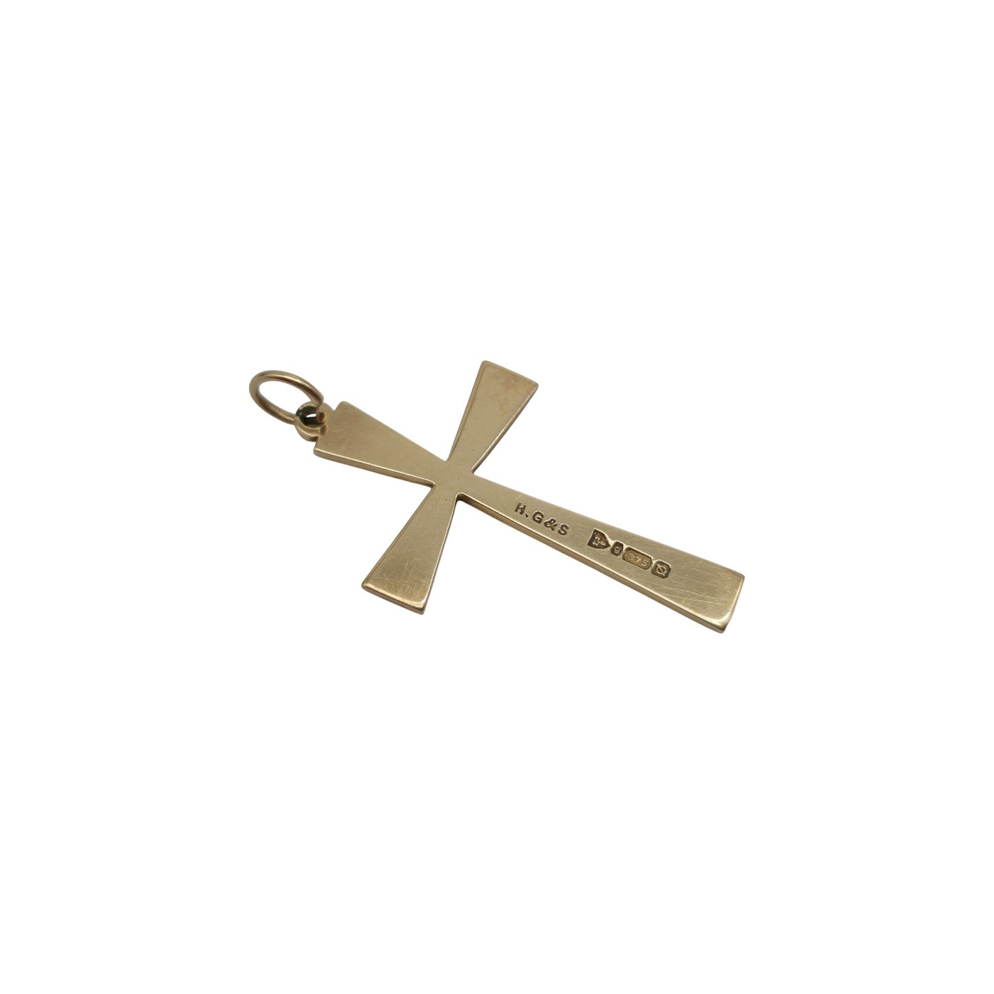 Chester 9ct 375 Yellow Gold Engraved Cross Pendant 1939 L 3.1 cm 2.2 g.