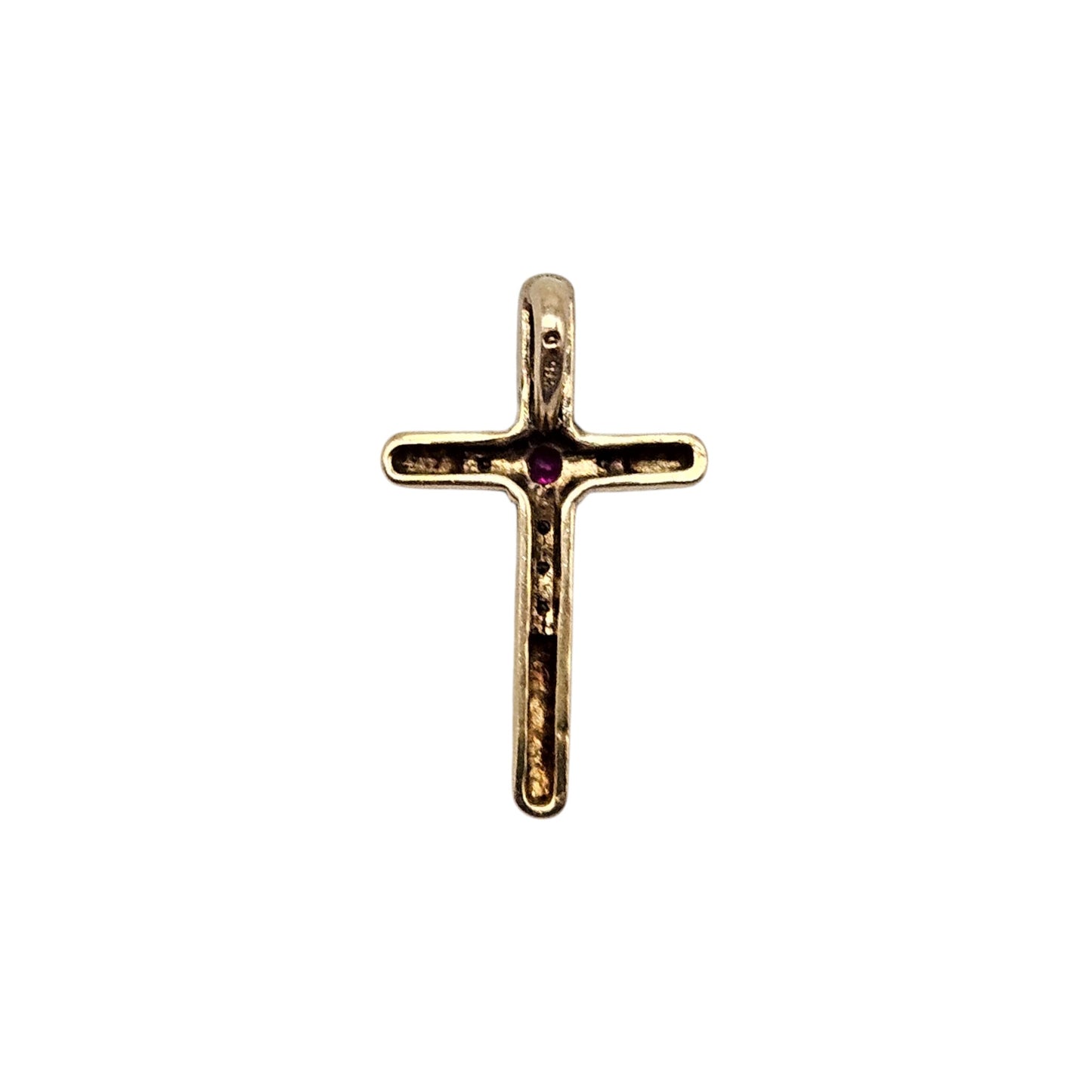 9ct 375 Yellow Gold Cross Pendant With Ruby & Diamonds L 2.0 cm 1.2 g.