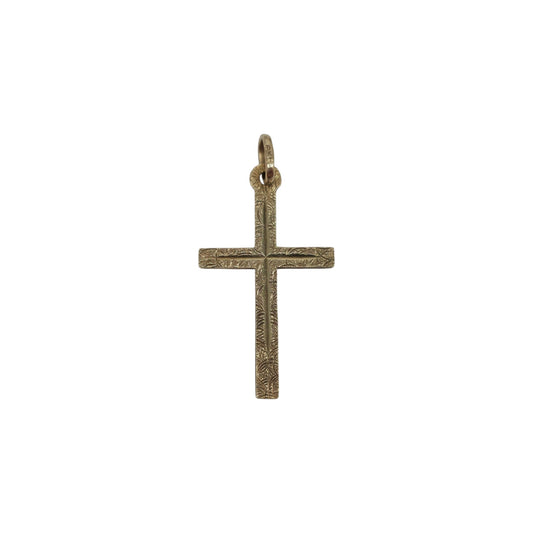 9ct 375 Yellow Gold Cross Pendant 1978 L 2.5 cm 1.1 g.