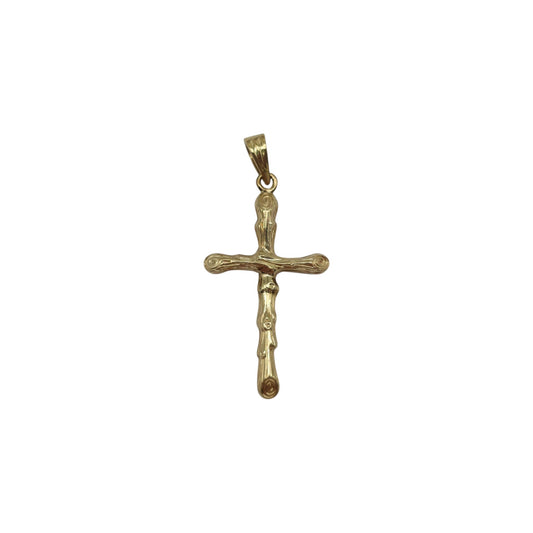9ct 375 Yellow Gold Cross Pendant 1984 L 3.0 cm 2.0 g.