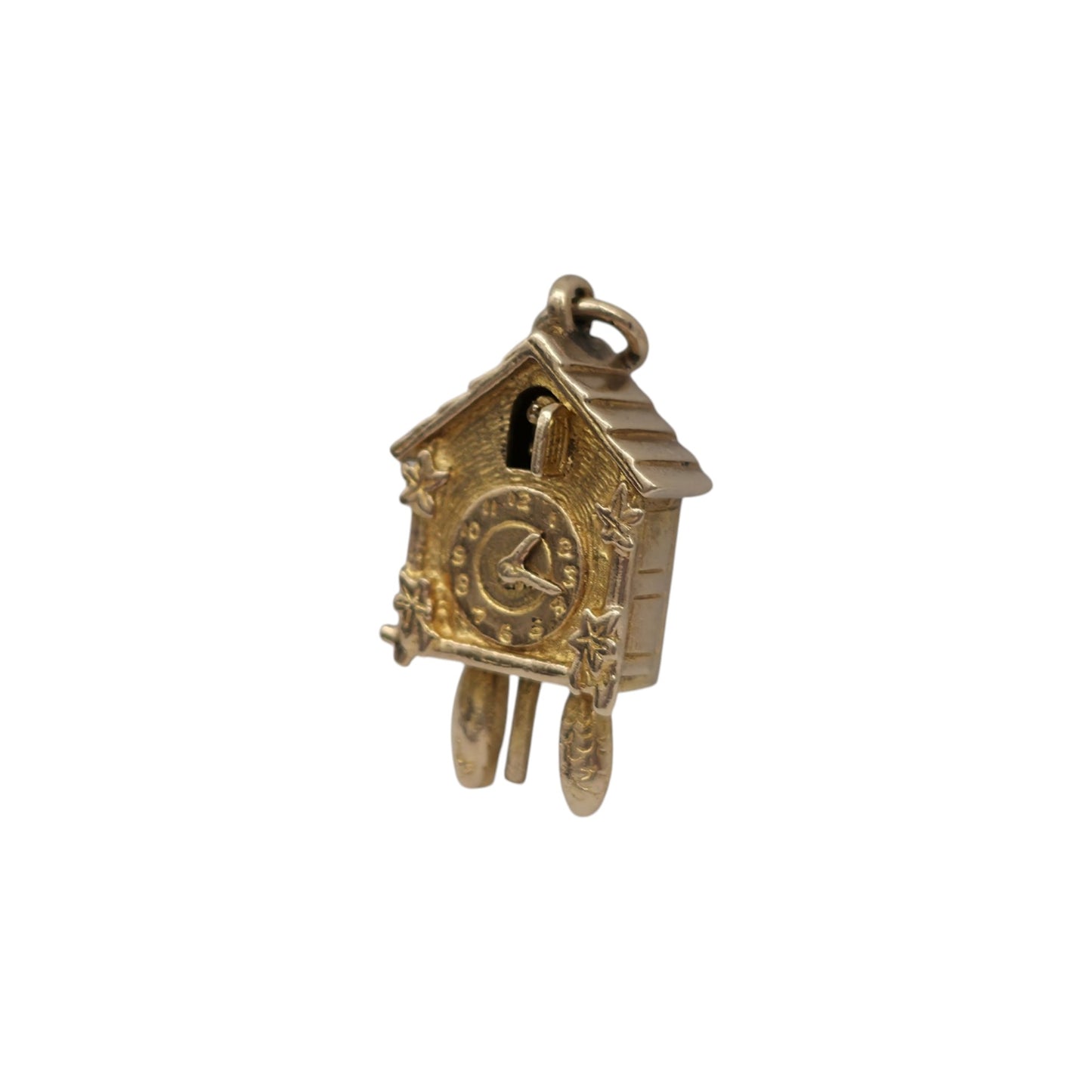 9ct 375 Yellow Gold Articulated Cuckoo Clock Charm c.1957 L 1.8 cm 4.0 g.