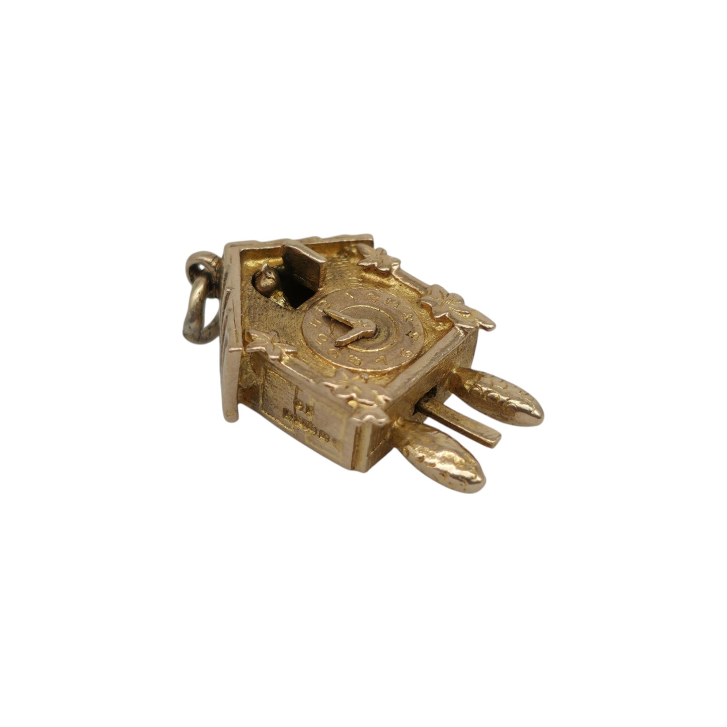 9ct 375 Yellow Gold Articulated Cuckoo Clock Charm c.1957 L 1.8 cm 4.0 g.