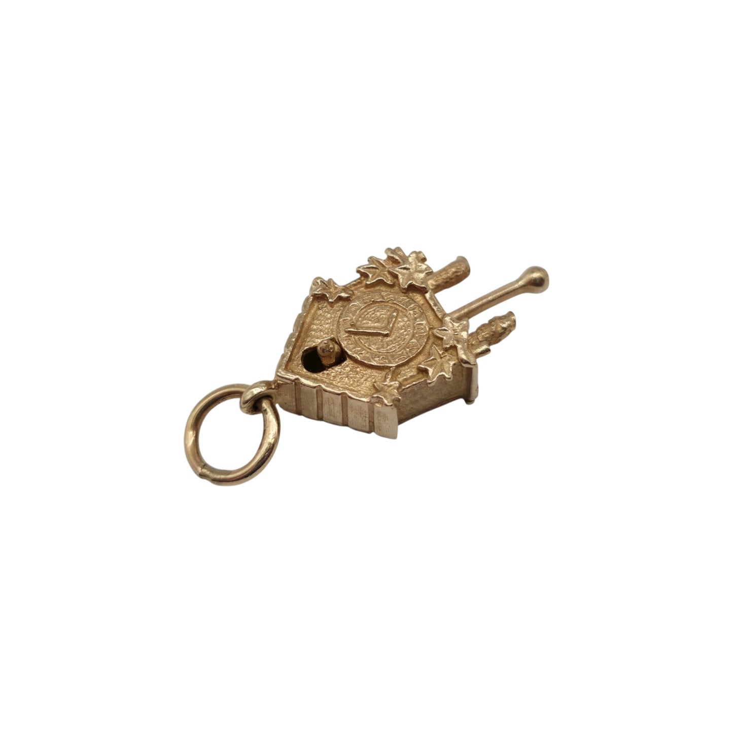 9ct 375 Yellow Gold Articulated Cuckoo Clock Charm L 2.0 cm 3.6 g.