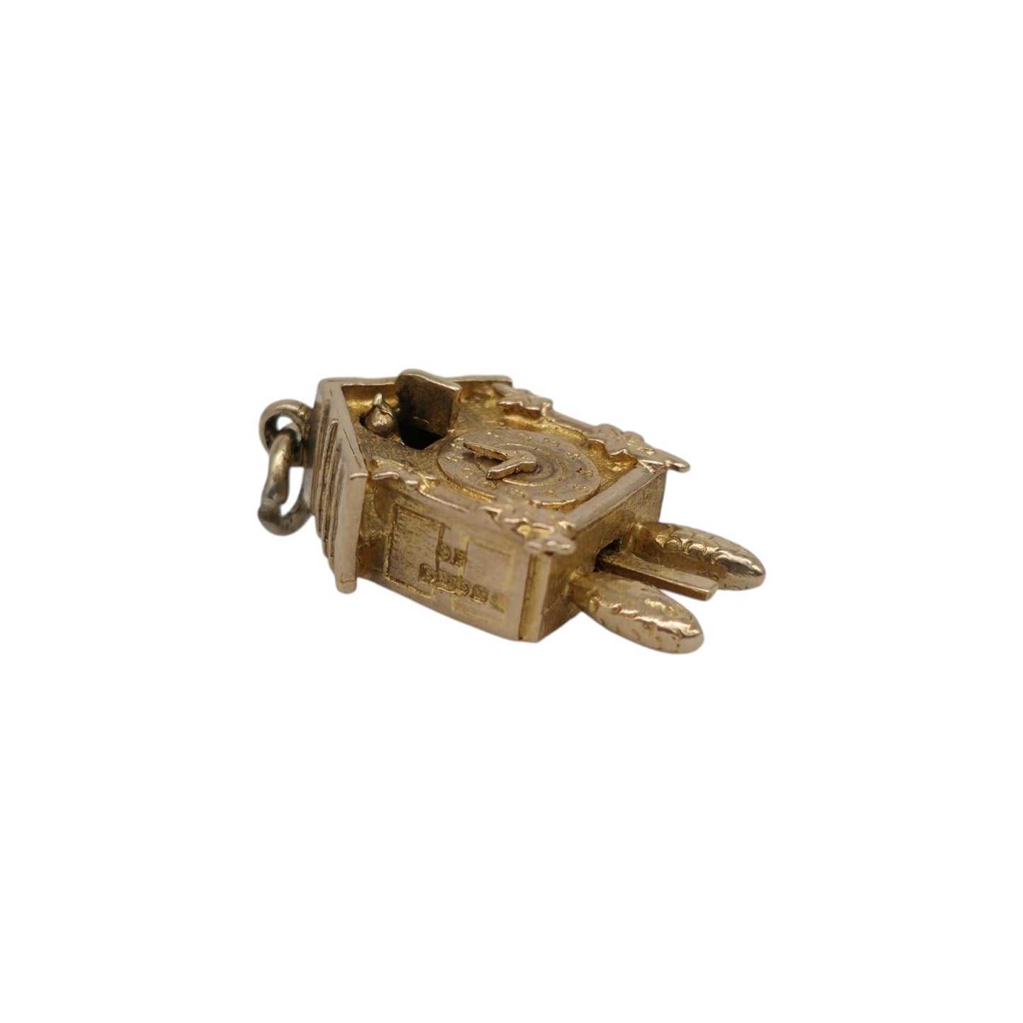 9ct 375 Yellow Gold Articulated Cuckoo Clock Charm c.1957 L 1.8 cm 4.0 g.