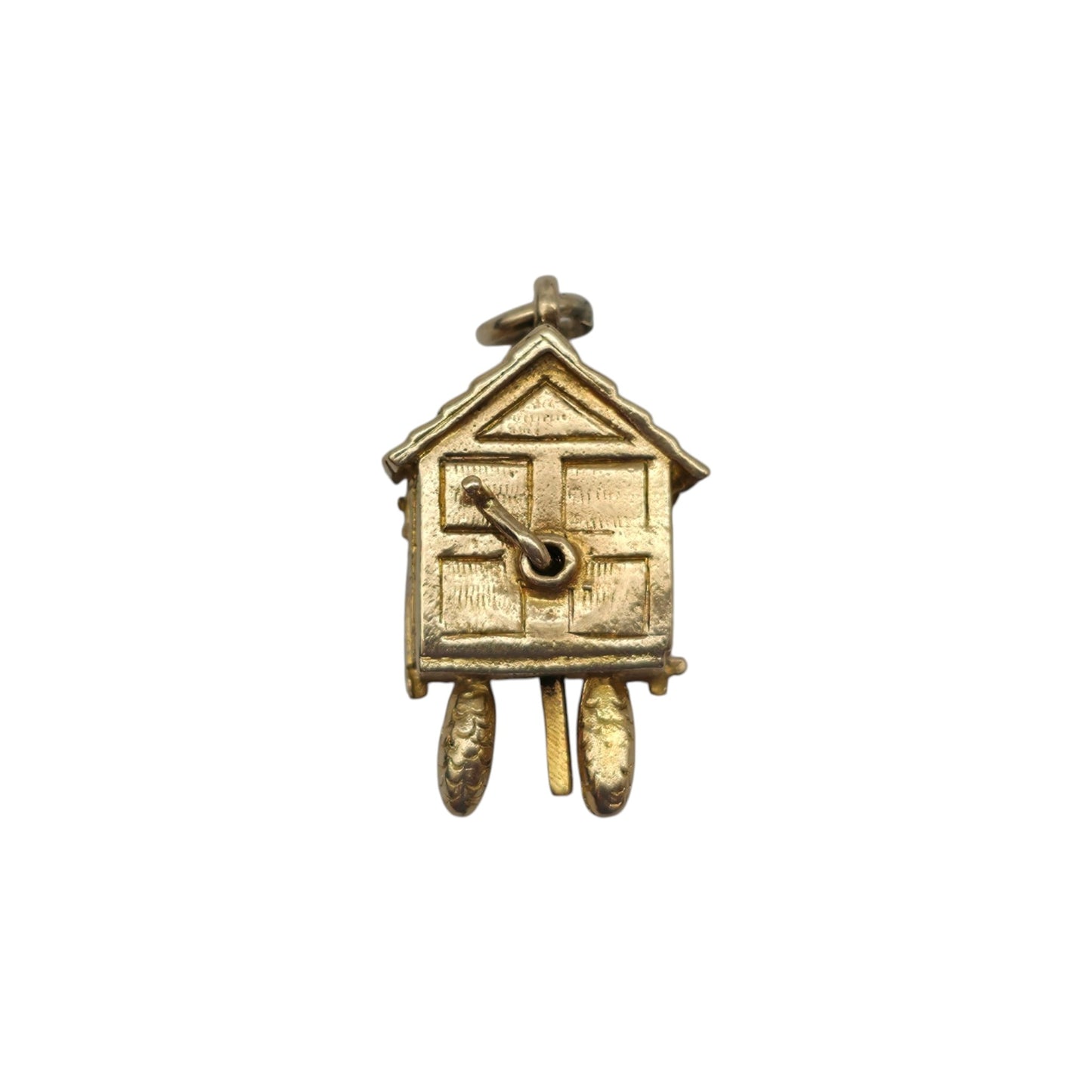 9ct 375 Yellow Gold Articulated Cuckoo Clock Charm c.1957 L 1.8 cm 4.0 g.