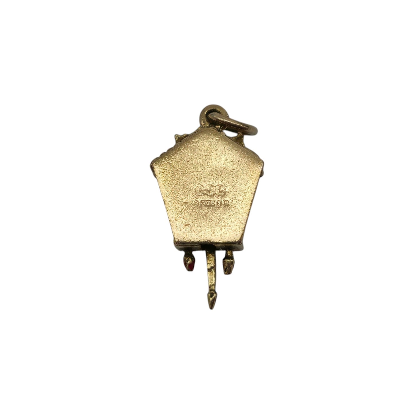 9ct 375 イエローゴールド エナメル可動式鳩時計チャーム 1962年製 長さ1.8cm 2.2g