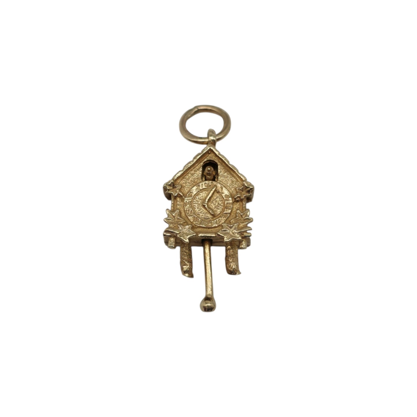 9ct 375 Yellow Gold Articulated Cuckoo Clock Charm L 2.0 cm 3.6 g.